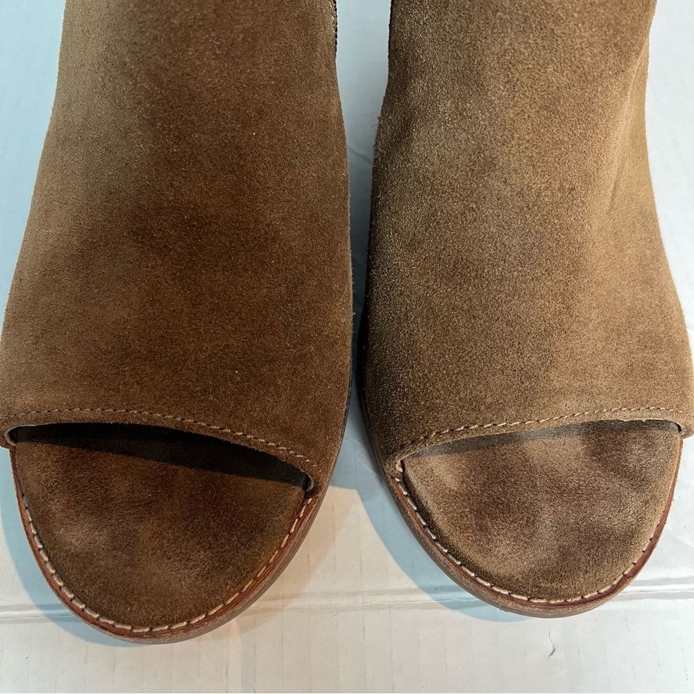 Sofft Sz 10M Suede Leather Peep Toe Block Heel Sandals Brown Boho Ankle Booties - Picture 5 of 10